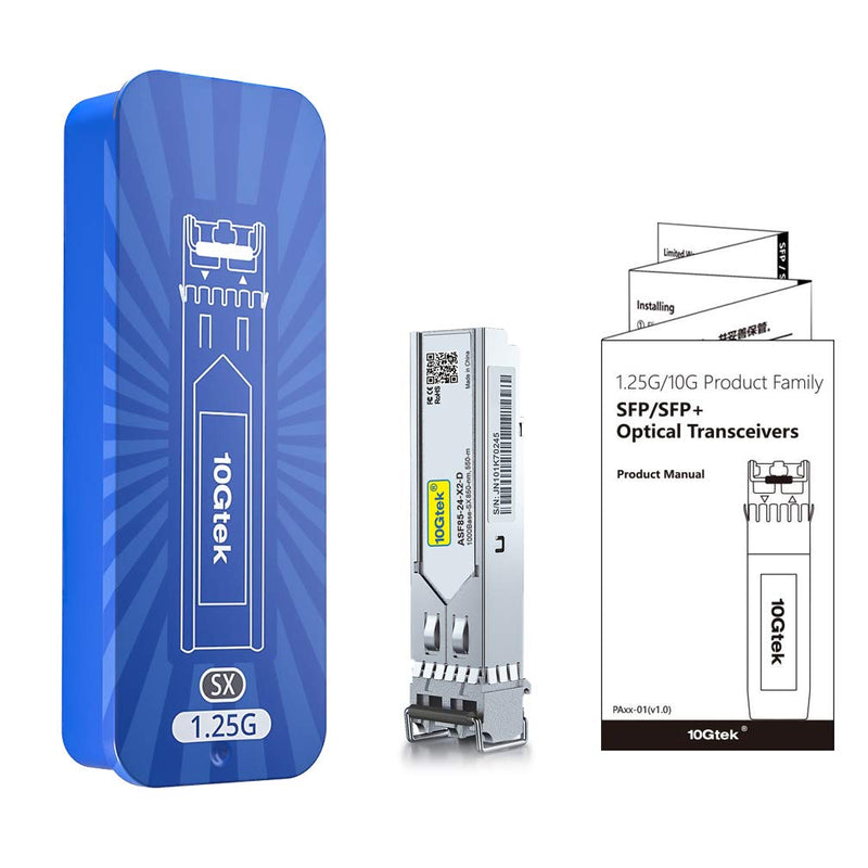 10Gtek 1.25G SFP 1000Base-SX, 850nm MMF, up to 550 Meters, Compatible with Netgear AGM731F 1G-SX: 550m x1