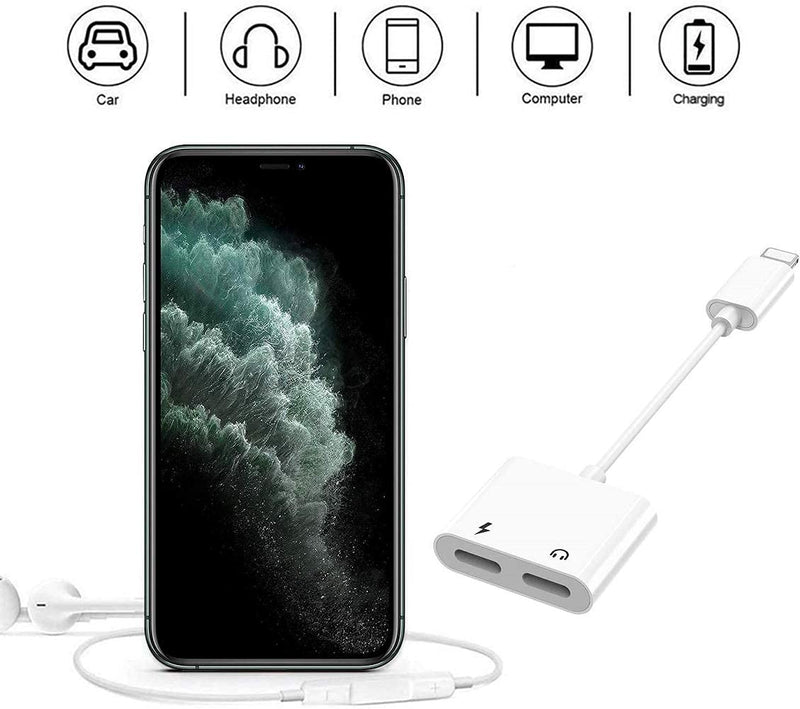 [Apple MFi Certified] 2PACK iPhone Lightning to 2 Lightning Adapter, Dual Lightning AUX + Charger Adapter Dongle Cable Splitter Compatible with iPhone 12/11/SE/X/XR/XS/8/7/6 Support Call + Charging White