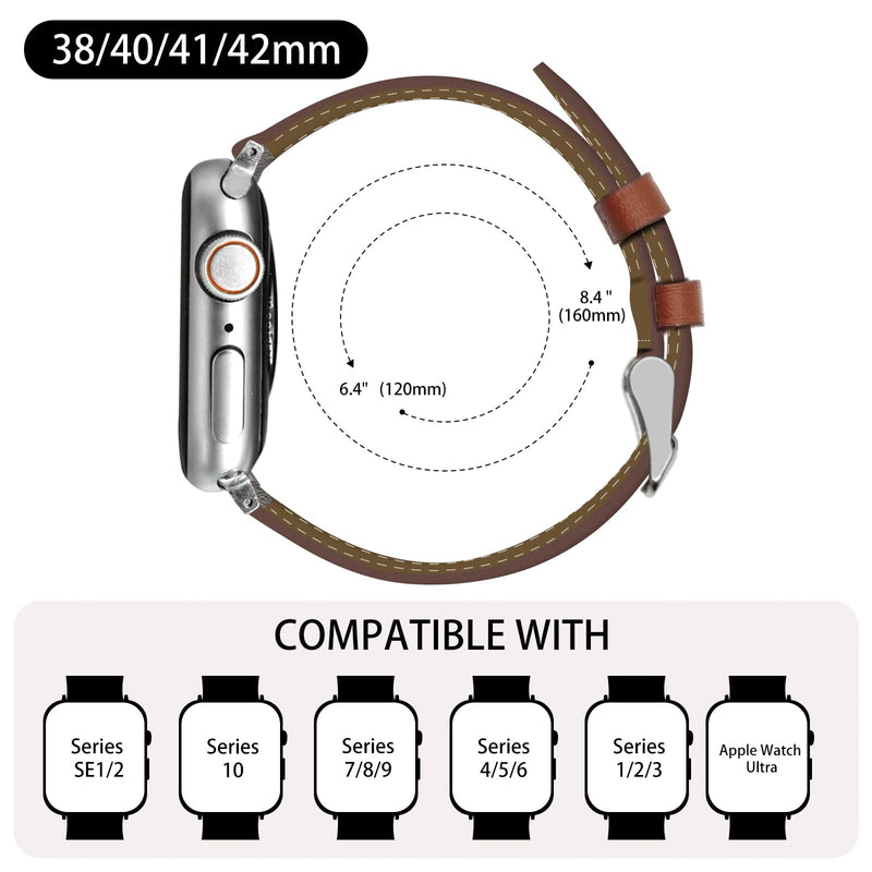 2 Pack Leather Bands(Yellow,Brown) Compatible with Apple Watch Band 38/40/41/42/44/45/46/49mm, Soft Leather Watch Replacement Band for Watch Series Ultra SE 10 9 8 7 6 5 4 3 2 1 for Women Men