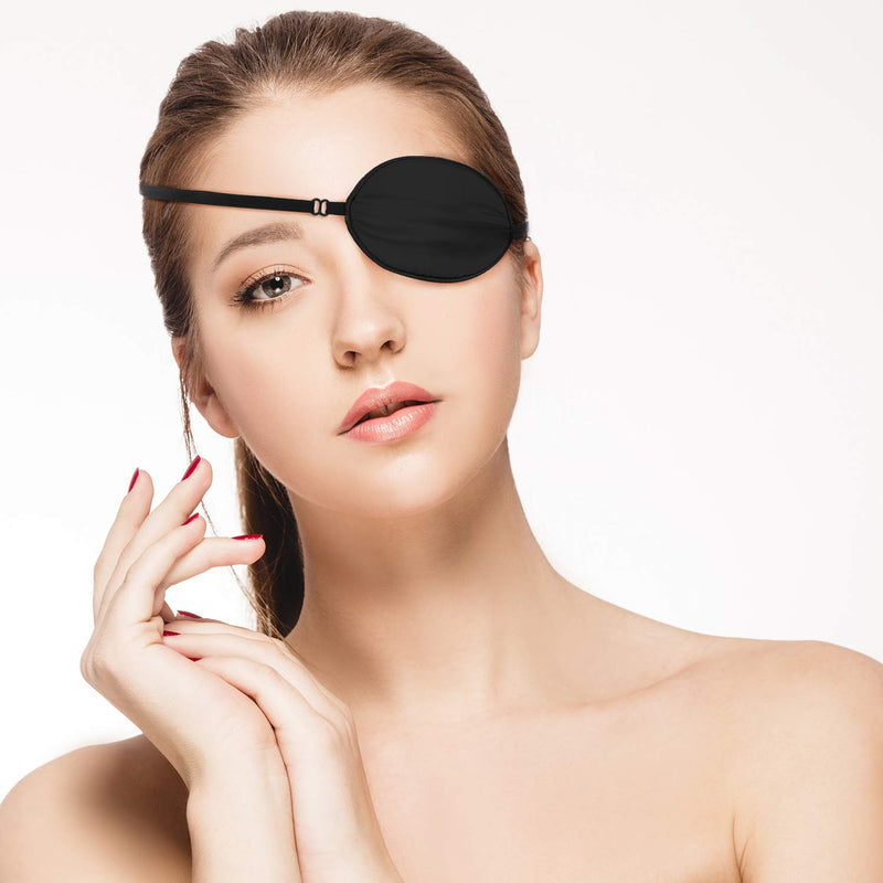 3 Pieces Silk Eye Patch Elastic Lazy Eye Patch Adult Adjustable Single Eye Patch with Elastic Strap (Black, Champagne, Peach) Black, Champagne, Peach