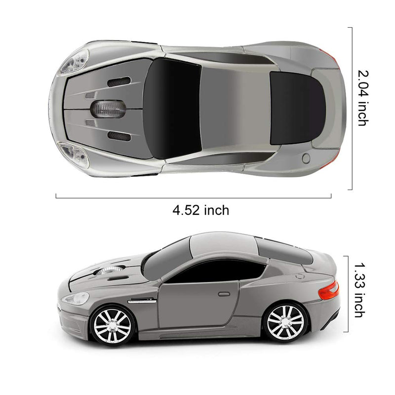 ECOiNVA Wireless Sports Car Mouse Laptop Desktop Mouse Computer Optical Mice 2.4GHz USB Mouse (Gray) Gray