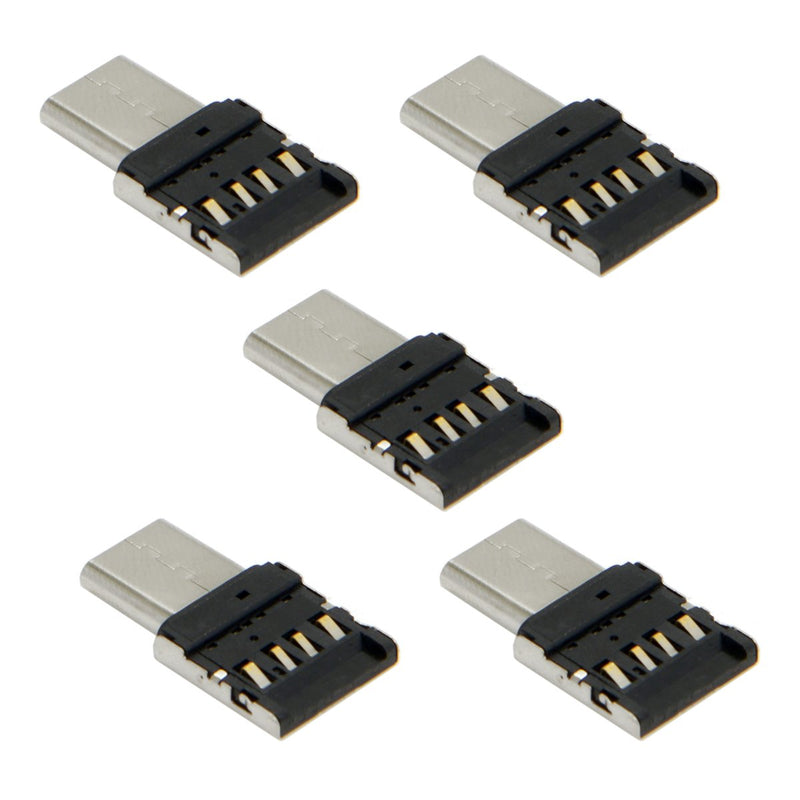 CY 5pcs Ultra Mini Type-C USB-C to USB 2.0 OTG Adapter for Cell Phone Tablet & USB Cable & Flash Disk Black
