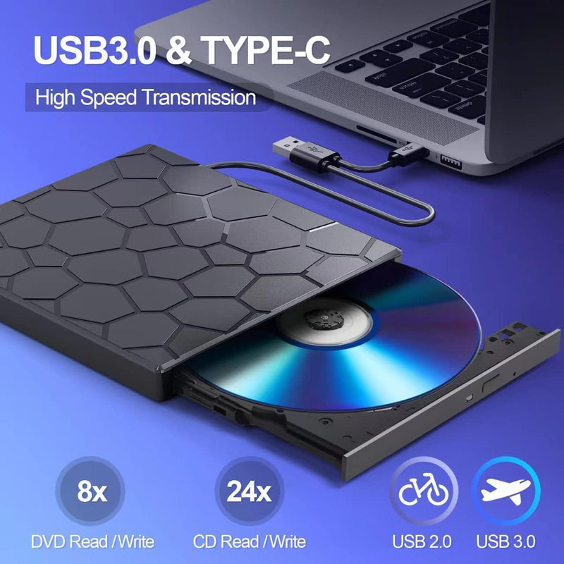 BPAKDU External CD/DVD Drive for Laptop, DVD Player for Laptop with Carrying Case, 8 in 1 USB 3.0 Ultra-Slim Portable, CD Burner External Optical Compatible with Desktop Mac,Windows 11/10/8/7