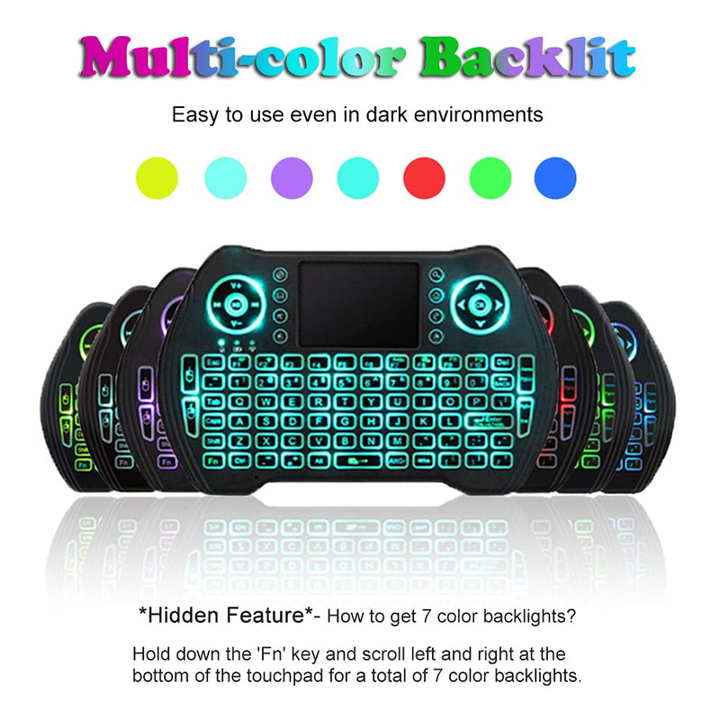 Backlit 2.4GHz Mini Wireless Keyboard Remote Control with Touchpad Mouse Combo with USB Dongle Rechargeable Li-ion Battery for Android TV Box/Smart TV/PC/Windows/MacOS/Linux/X-Box/Smart TV Box
