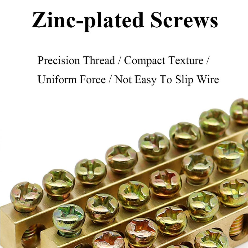 10 Positions Green, Clamp Ground Rail Screw Block: Barrier Brass, Electrical Distribution Bus Bar Block for Car, Boat, Marine, RV, Yacht, Ship Power Distribution 10 Positionen