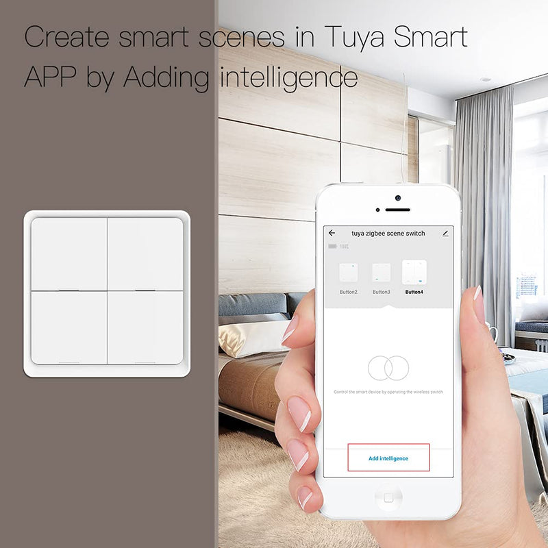 [AUSTRALIA] - MOES ZigBee Scene Switching Tuya Smart Device, 4 Buttons 12 Scene Change, Smart Home Automation, Requires MOES ZigBee Gateway, Battery Included, White 4 Gang 12 Szene 