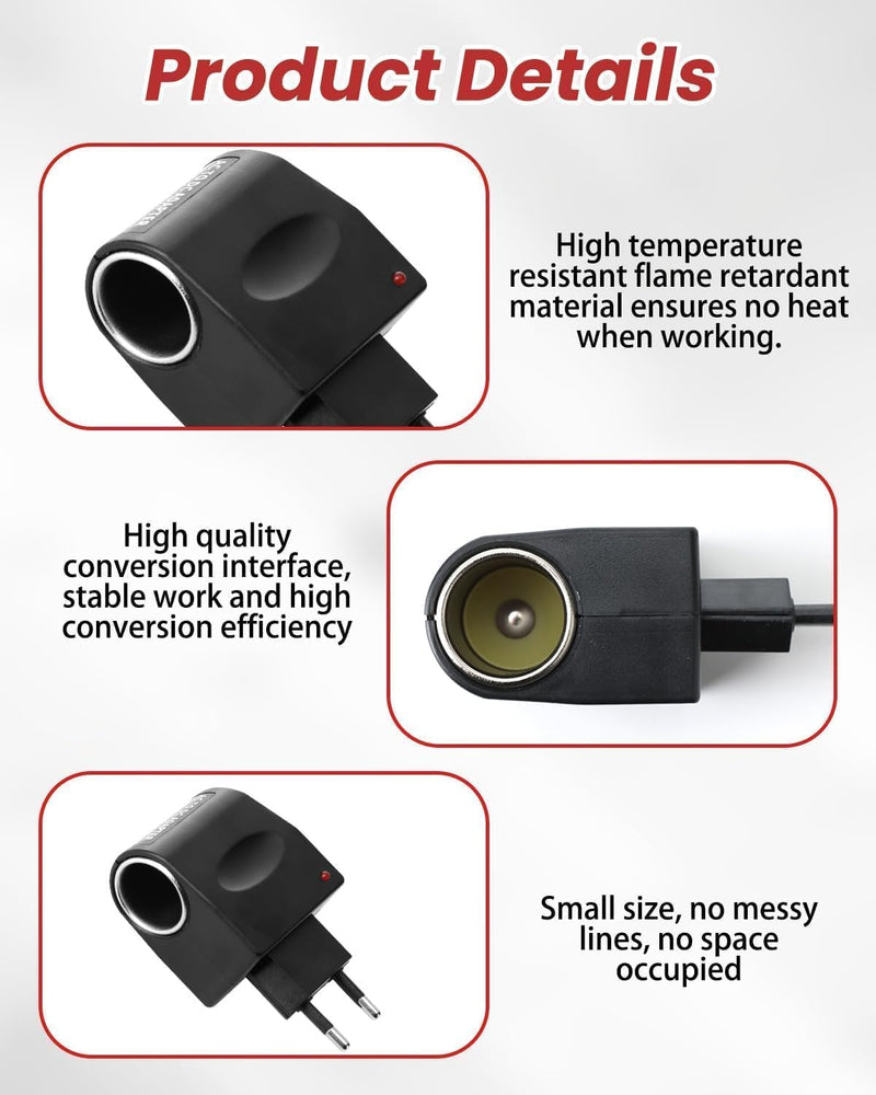 Adapter Cigarette Lighter Socket, 220 V to 12 V Adapter Cigarette Lighter Socket AC to DC Voltage Converter with EU Plug Converter Car Power Supply for Van Truck Step Down Converter