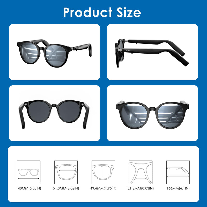 GetD Smart Sunglasses, Round Polarized Lens Bluetooth Glasses for Women and Men with Speaker, Music Glasses AI Translator, 11H Battery Life, Voice Control, Smart Eyewear for Travel Driving Meeting