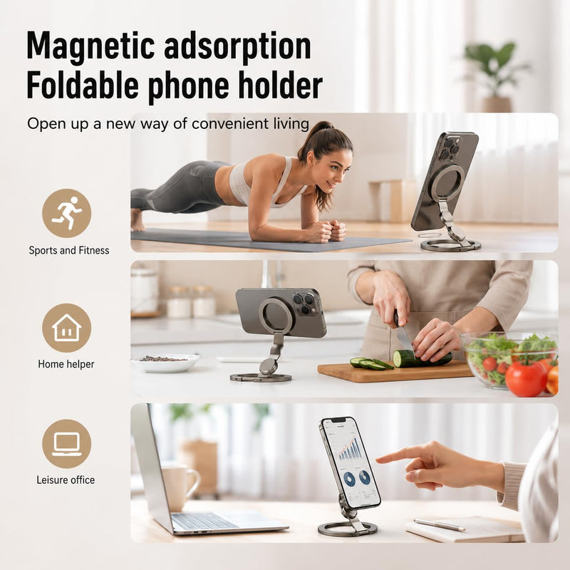 Magnetic Phone Stand Fidget Spinner, Dual Sided Magnet Phone Stand | 2-in-1 Foldable Phone Holder with Dual Magnetic Rings, 360° Rotation 270° Flip, Strong Mag’Safe Compatible Stand