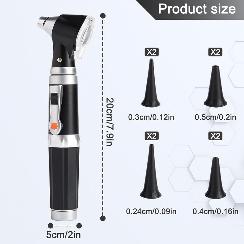 Otoscope with Light, Otoscope with Light with 3x Magnification and 4 Speculum Tips Size, 8 Ear Plugs Otoscope Set with Hard Plastic Case for Adults and Children and Pets Black