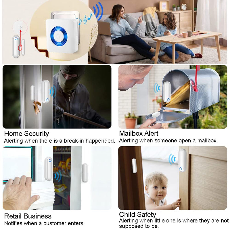 Caregiver Pager Door Alarms for Dementia Patients/Kids Safety/Home Security,Door Sensor Alarm for Elderly/Business/Home/Store/Mailbox (Two Sensor One Receiver) Two Sensor One Receiver