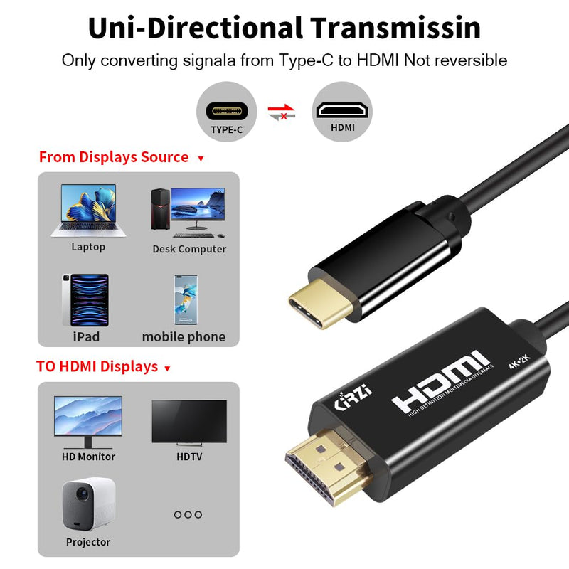 USB C to HDMI Cable 60ft, [4K@60Hz, High-Speed] Type C to HDMI [Thunderbolt 3/4 ],Compatible with Chromebook, MacBook Pro/Air 2023, iPad Pro, iMac, XPS 17, S23, Black (60ft)