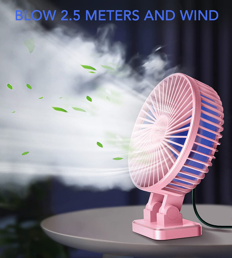 JZCreater USB Desk Fan, 5INCH Mini Fan, 3 Speeds Adjustable Desktop Table Cooling Fan in Single Button , Rotation Strong Wind, Quiet Personal Mini Fan for Home Desktop Office Travel,（Pink Blue) Pink Blue