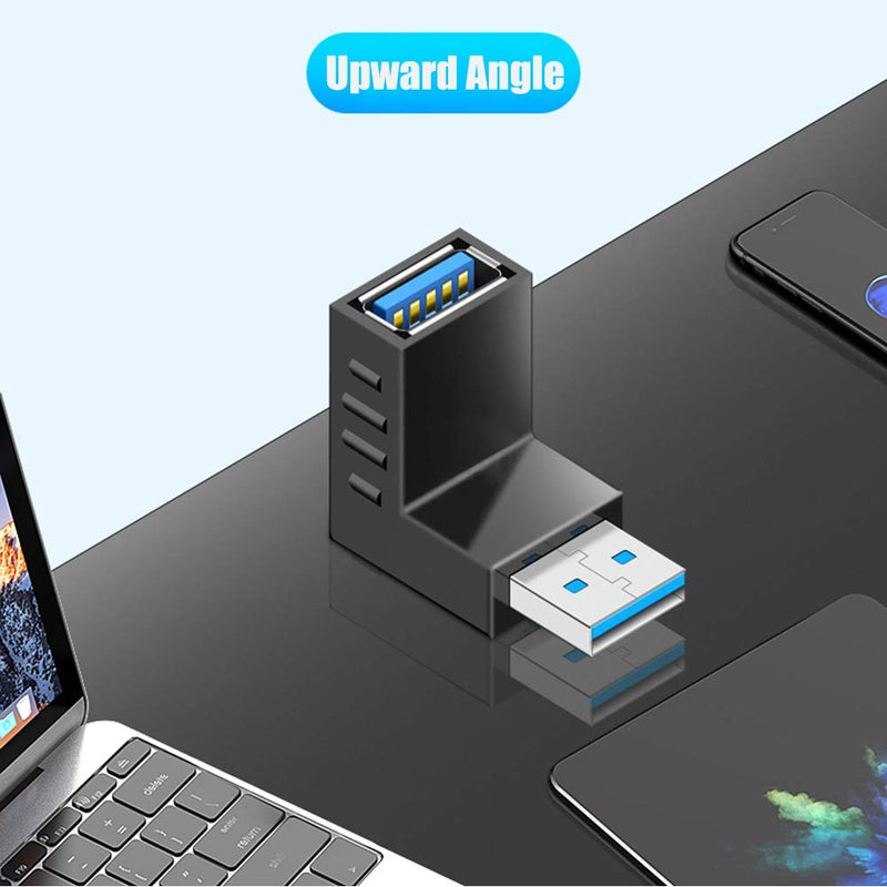 Warmstor 4-Pack USB 3.0 Male to Female Adapter 90 Degree Up Angle and Down Angle USB Cable Extender Connector - Upgraded Version Max 2A Charging Speed