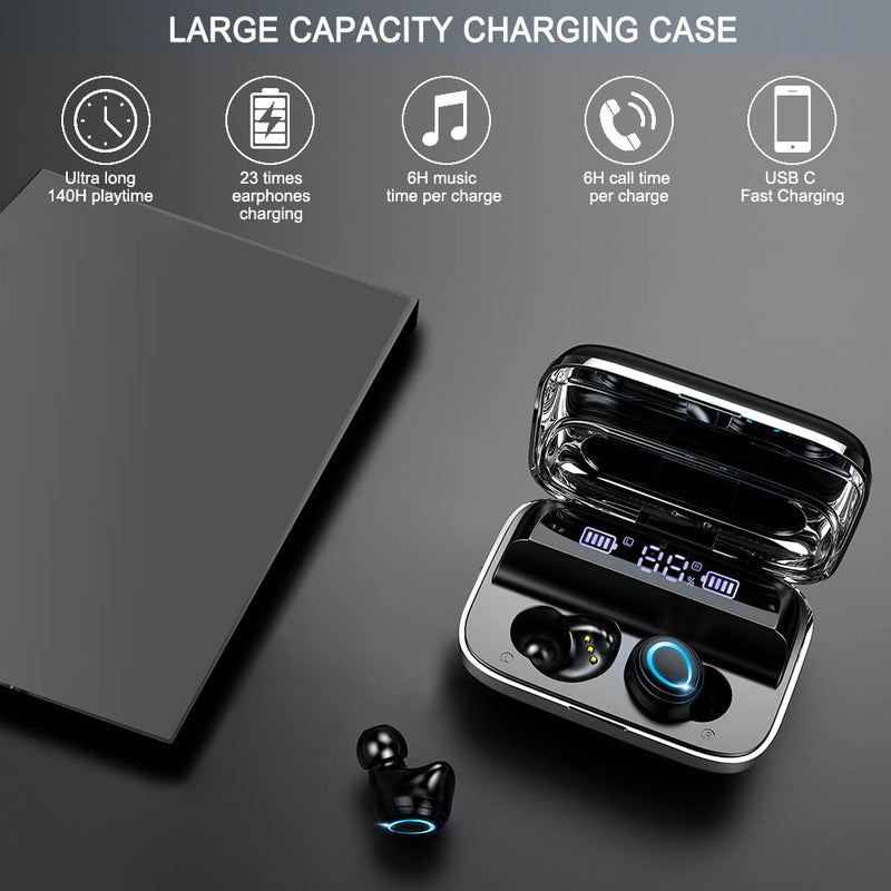 Motast Wireless Earbuds, Bluetooth 5.3 Earbuds 140H Playtime Headphones HD Stereo Noise Cancelling Earphones in Ear with Mic, USB-C Charging Case, IP7 Waterproof Headset for Sports Black Silver