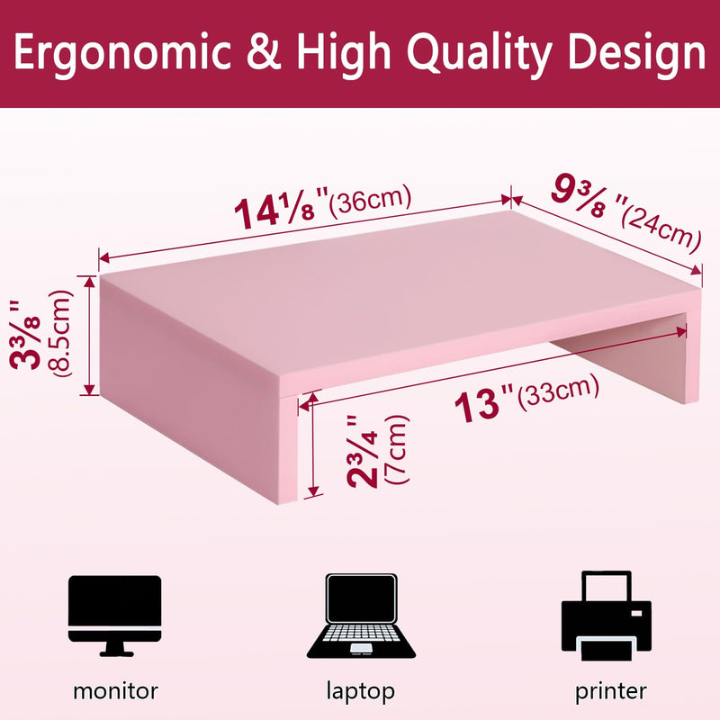 3 PCS Pink Monitor Stand Wood