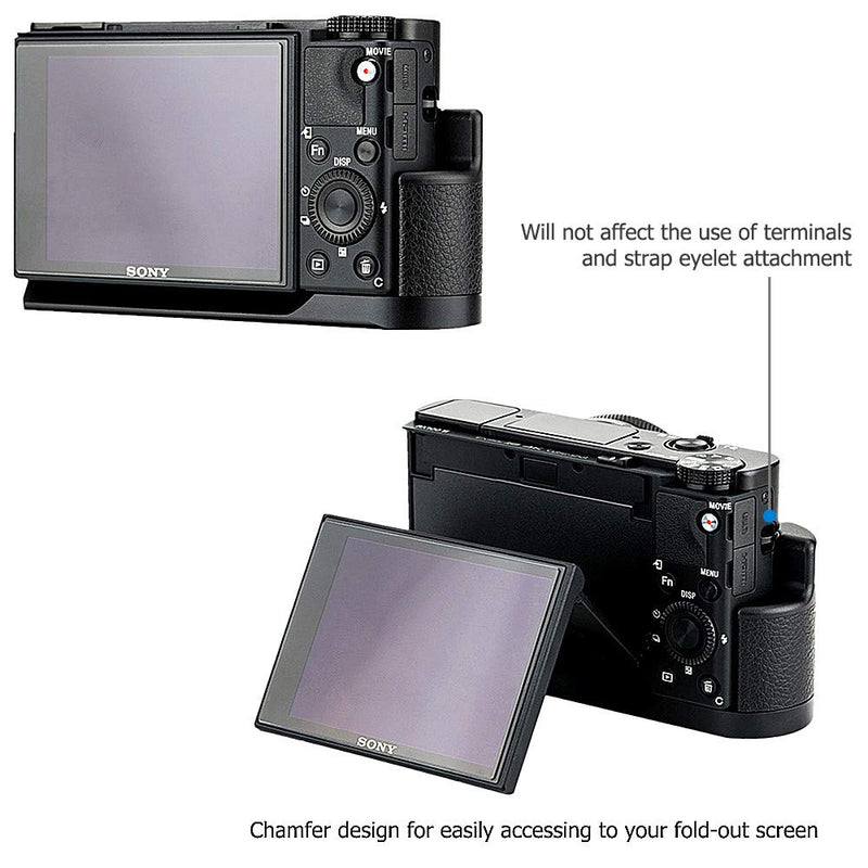 JJC Metal Hand Grip for Sony RX100 & Mark VI VA V IV III II (RX100 M6 M5A M5 M4 M3 M2) Anti-Slip Holder, w/Battery Memory Card Compartment Opening & Speaker Hole, Replace Sony AGR2 Attachment Grip for Sony RX100 Series
