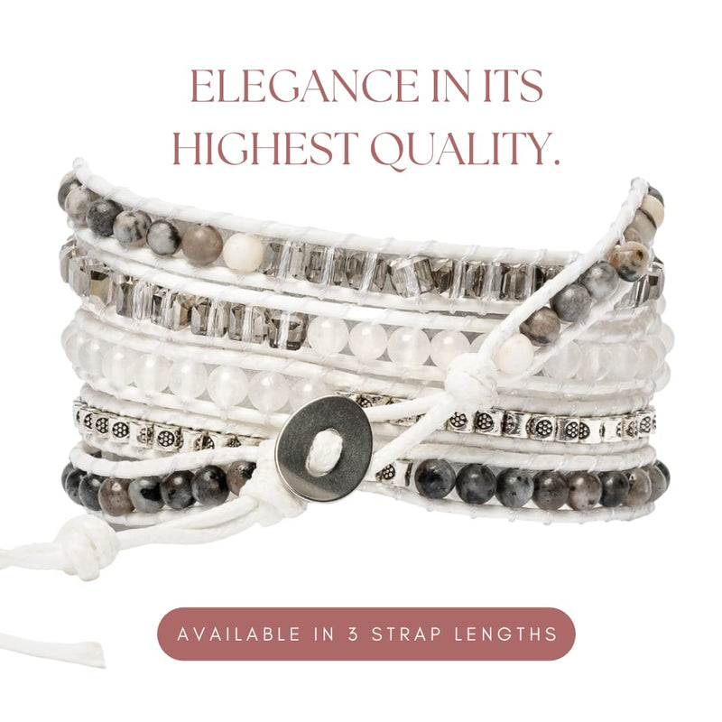 Cape Diablo White Labradorite Smart Watch Strap - Genuine Energy Crystal Band - Boho, Beaded, Adjustable, Healing, Anti-Anxiety Chakra Stone Watch Bracelet - Apple Models 4, 5, 6, 7, 8, SE - 38mm-45mm