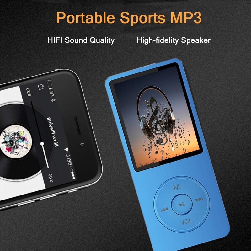 MP3 Player, Music Player with 16GB Micro SD Card, Build-in Speaker/Photo/Video Play/FM Radio/Voice Recorder/E-Book Reader, Supports up to 128GB (Dark Blue) Dark blue