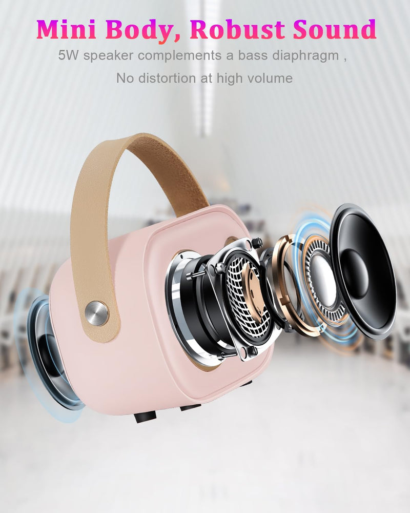 PRUNUS Mini Karaoke Machine for Kids&Adults,Portable Bluetooth Speaker with 2 Wireless Microphones and Stereo Sound Enhanced Bass,Toys for Girl 6 7 8 9 10 11 12 Years Old Home Party Birthday-Pink Pink-2 Mic