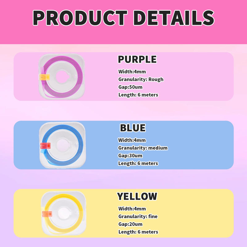 Landrain 3 Volumes Tooth Sandpaper Interdental Spaces, Tooth Sandpaper for Spaces (4 mm x 6 m) Purple + Yellow + Blue