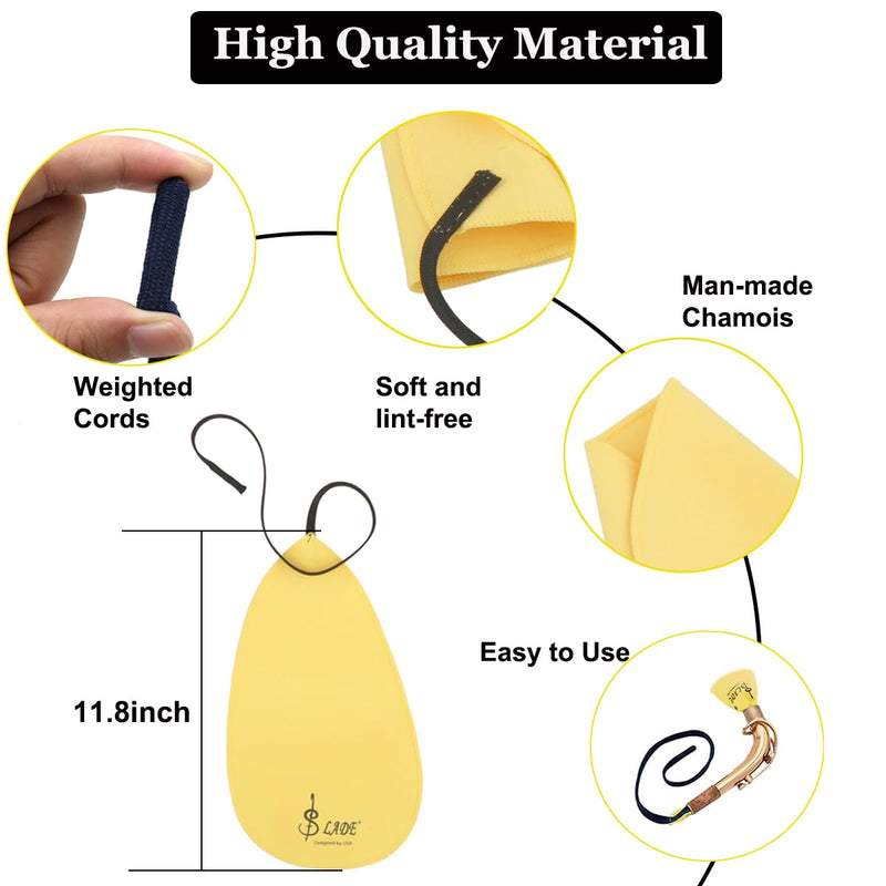 Saxophone Cleaning Cloth Kit, 4 in 1 Saxophone Cleaning Swab Kit, Including Cleaning Swab and Mouthpiece Brush for Alto Tenor Soprano Sax and Other Wind & Woodwind Instruments (Yellow) Yellow