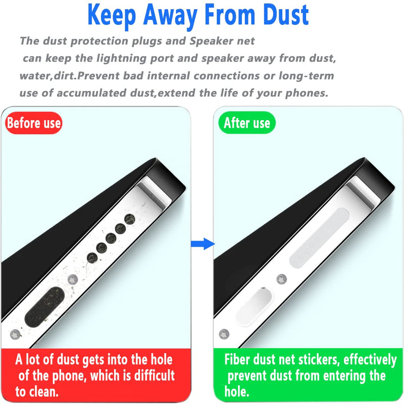 44 Pack Mesh Anti Dust Proof Adhesive Net Sticker with Tweezers, Speaker Dustproof Cover Kit Protects Charging Compatible with iPhone 15 14 13 12 11 8 7 Pro Max Mini X XS XR Plus, 2 Sizes, 2 Colors