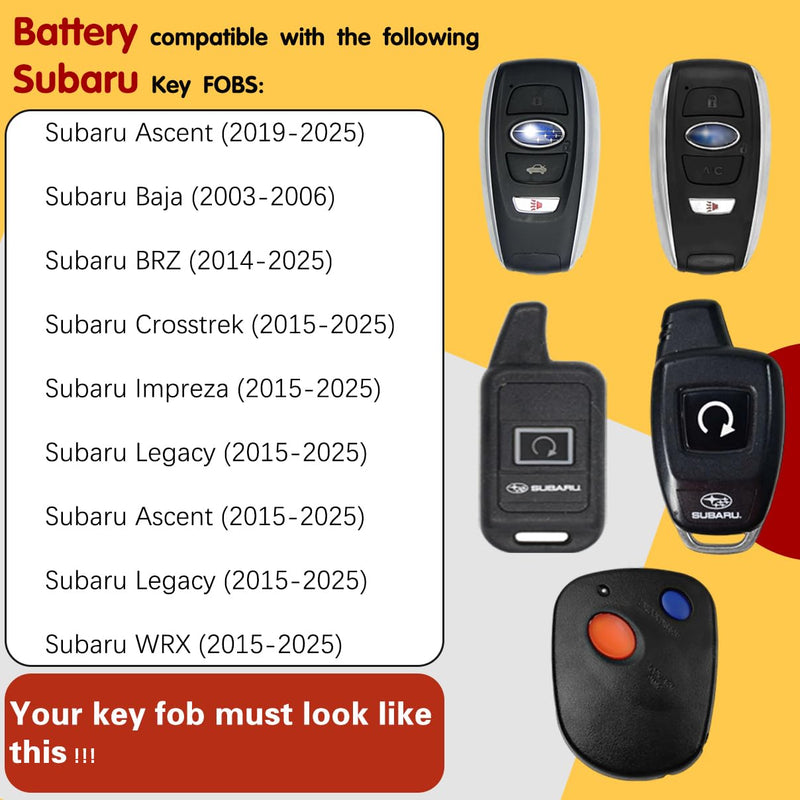 Replacement for Subaru Key Fob Battery, CR2032 Key Fob Batteries fits Outback Forester Crosstrek Ascent Impreza Legacy WRX BRZ Smart Remote (Pack of 2) (Check Fitment Guide)