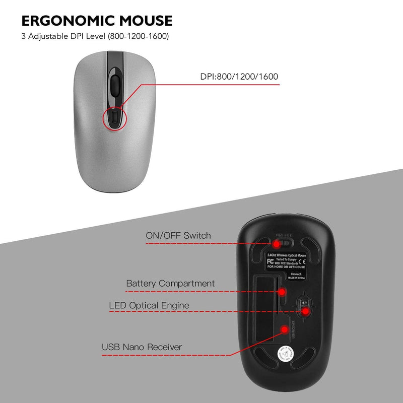 Wireless Keyboard Mouse Combo, cimetech Compact Full Size Wireless Keyboard and Mouse Set 2.4G Ultra-Thin Sleek Design for Windows, Computer, Desktop, PC , Notebook - (Grey) Grey