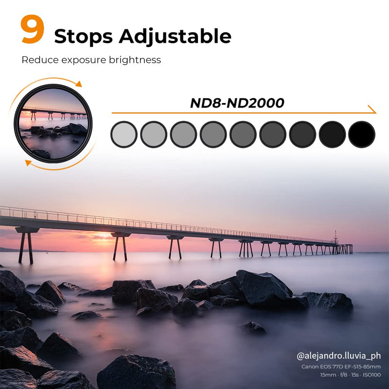 K&F Concept 67mm Variable Neutral Density Lens Filter ND8-ND2000 (3-11stop) Waterproof Adjustable ND Lens Filter with 24 Multi-Layer Coatings for Camera Lens (D-Series)