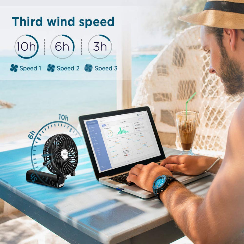 Mini Handheld Fan, EasyAcc USB Desk Fan Small Personal Portable Hand Fan Table Fan with Rechargeable Battery Operated Cooling Folding Electric Fan 3-10H Working Hours for Travel Office Outdoor- Black 3-10 Working Hours