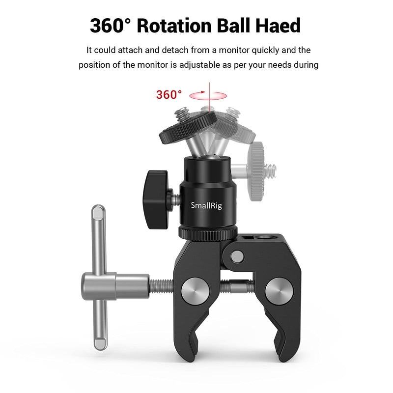 [AUSTRALIA] - SmallRig Super Clamp Mount with Mini Ball Head Mount, Hot Shoe Adapter with 1/4 Screw for LCD Field Monitor, LED Lights, Flash, Microphone, for Gopro, for DJI Action 2, for Insta360 