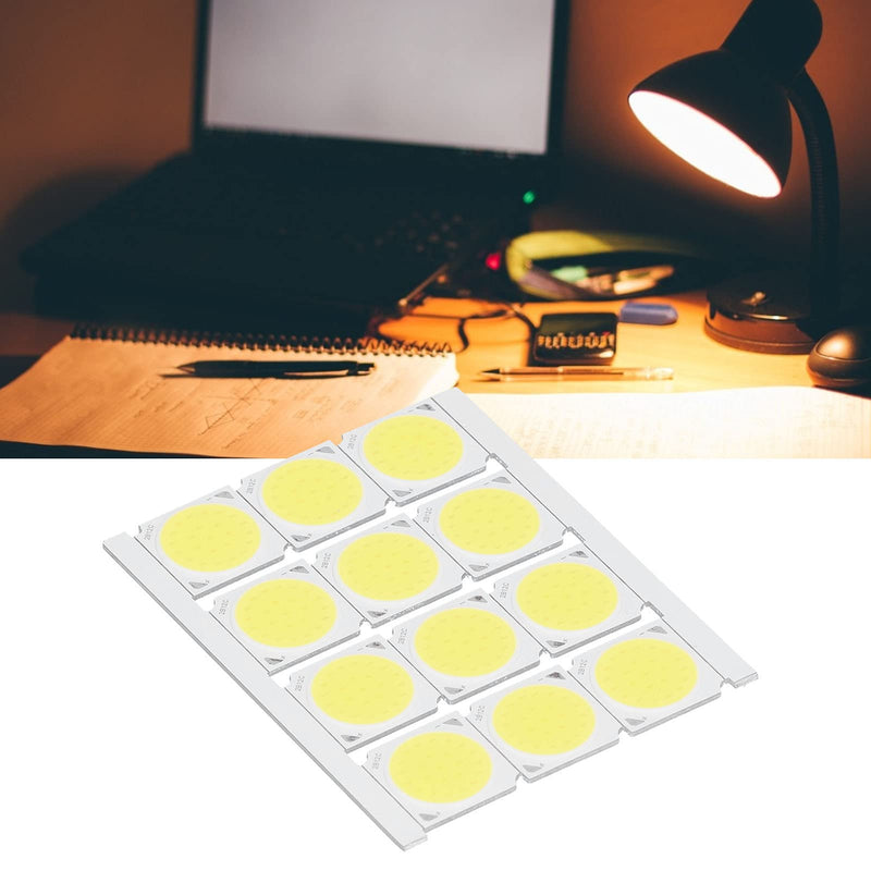 Haofy COB Integrated LED Light Chip, 12 Pieces COB Light Source High Performance Round LED Chip 12 W 36-41 V 1080 LM for DIY Interior Lighting (White) (White Light) White Light