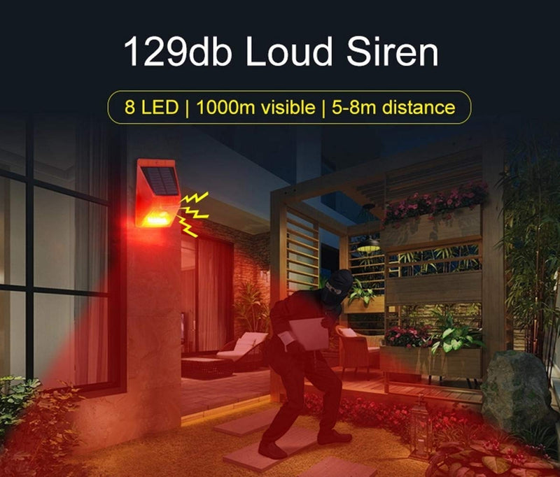 [AUSTRALIA] - ChunHee Solar Motion Sensor Alarm Outdoor,Solar Alarm Motion Detector with Sound, 129db Sound Security Siren IP65 Waterproof Protected for Villa, Chicken coop, Farm, Yard, 2 Pack 2 Light + 2 Remote 