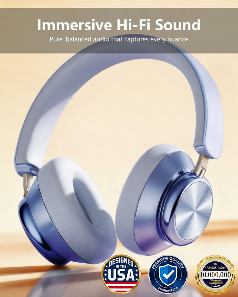Wentronic Y03 Bluetooth Headphones Wireless Active Noise Cancelling Over Ear Headphones 48 Hours Playtime High Sound Quality 6 EQ Music Mode Headphones with Soft Ear Cushion - Blue