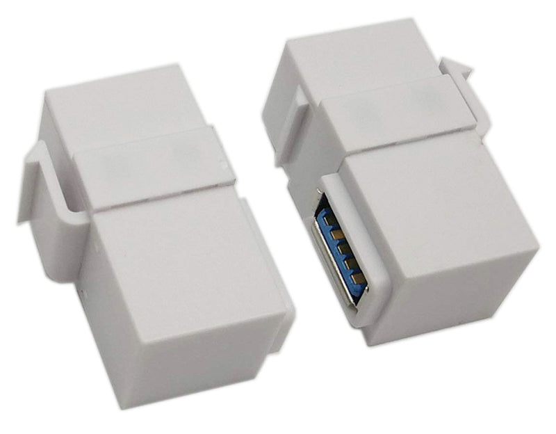 USB 3.0 Keystone Jack Inserts, zdyCGTime (2-Pack) 90 Degree Right Angled USB 3.0 Adapters Female to Female Connector for Wall Plate Outlet Pane (White USB 3.0 A) White USB 3.0 A