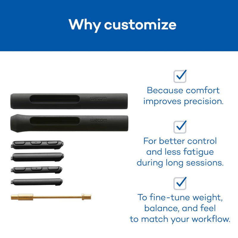 Wacom Pro Pen 3 Customization Kit | If your Wacom device came with the slim version of the PP3, this kit comes with the grips & weights to configure the pen