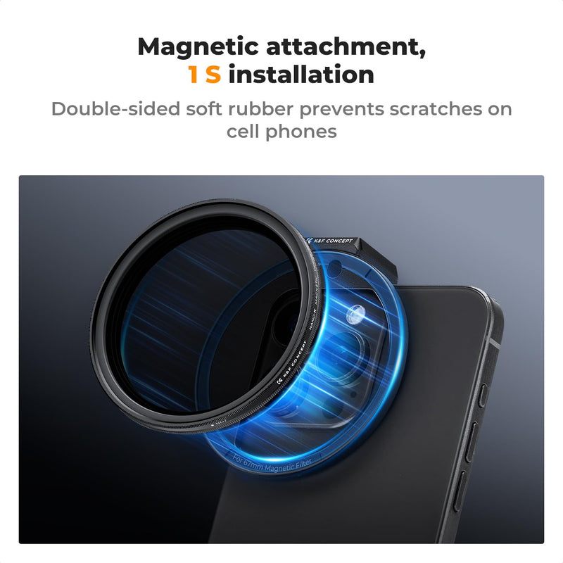[AUSTRALIA] - K&F Concept Clip On 67mm Variable ND2-32 Magnetic Phone Lens Filter Kit, Phone Clip with Magnetic Adapter Ring/Cold Shoe/Locking Knob, Neutral Density Filter for iPhone 16 15 Pro Max 14 13 