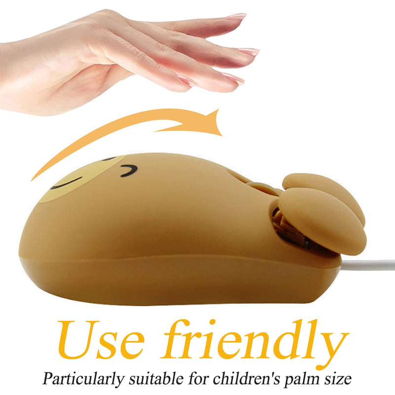Cute Animal Bear Shape USB Wired Corded Mouse Optical Mice for Notebook PC Laptop Computer 1600DPI 3 Buttons with 3.2 Feet Cord (Brown)