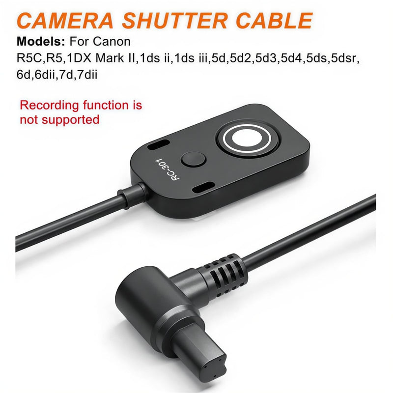 Shutter Release Cable Compatible for Canon Cameras Replaces RS-80N3 R5C、R5、1DX Mark II、1Ds II、1Ds III、5D、5D Mark II、5D Mark III、5D Mark IV、5DS、5DSR、6D、6D Mark II、7D、7D Mark II Remote Shutter Switch