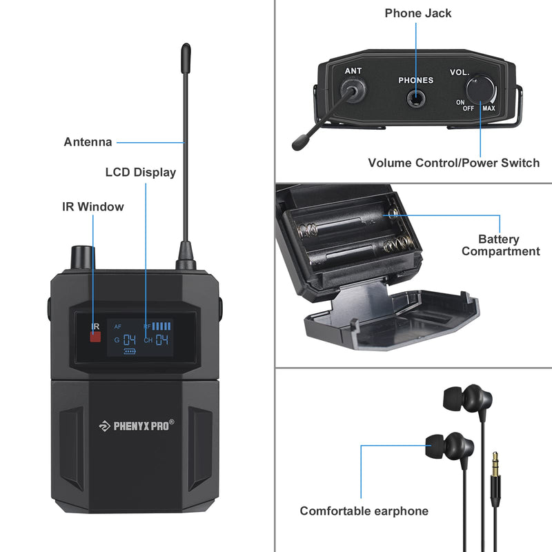 Phenyx Pro PTM-11/PTM-22 MONO Wireless in Ear Monitor System Bodypack Receiver, Performance with Adjustable Frequencies 1 receiver only