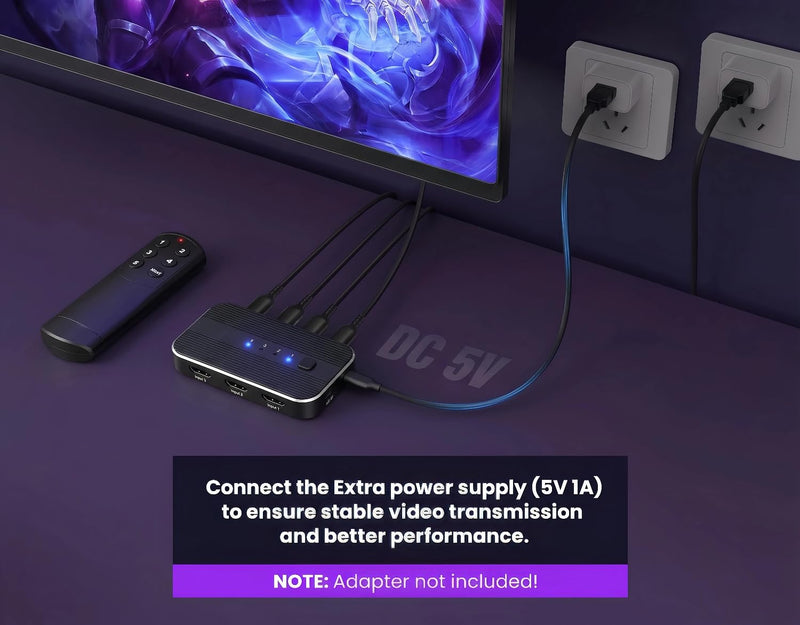 HDMI Switch 5 in 1 Out with Remote 4K@60Hz, HDMI Splitter Support HDCP2.2, HDR, 3D, Dolby Support, 3 Port Switcher Selector Box with Xbox, PS5/4/3, Fire Stick Roku Blu-Ray Player (5 in 1 Out)