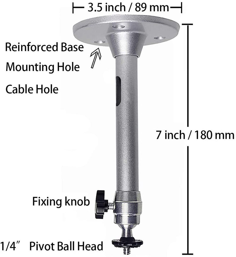 Universal Mini Projector Mount Projector Ceiling Mount 360° Rotatable 180° Tilt Mini Projector Wall Mount Hanger with Length 7in /18cm for Projectors CCTV DVR Camera LED Light for Home Theater Office 7 in Silver