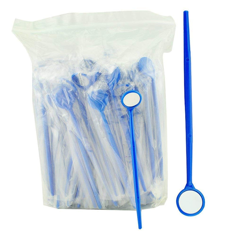MIKE Plastic Dental Examination Mirrors 100pcs (Blue)