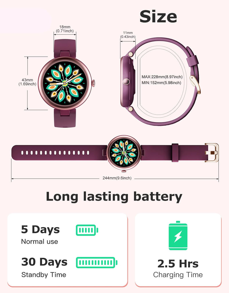 Smart Watches for Women, Round Bluetooth Call Smartwatch for iPhone Android Phones, Waterproof Fitness Tracker Watch with Heart Rate Monitor Sleep Tracker 100+Sports, Stylish Gifts for Women Purple