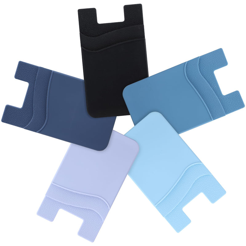 Phone Wallet Stick on,5Pack Phone Card Holder for Back of Phone Case,Silicone Sticky Credit Card Holder for Cell Phone Double Pocket Sticker All Smartphones—Navy,Sierra,Pastel,Blue,Black Navy,Sierra,Pastel,Blue,Black