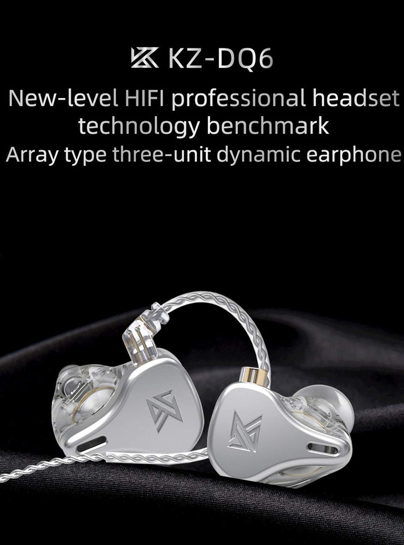 KZ DQ6 Array Type Three-Unit Dynamic in-Ear Headphone, HiFi Stereo Noise Isolating Sport IEM Wired Earphones/Earbuds/Headphones with Detachable Cable (Without Mic, Grey) Without Mic