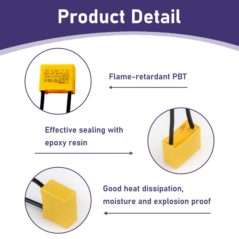 [AUSTRALIA] - Pack of 10 LED suppression capacitors, 0.33µF, 275 V, X2 radial safety capacitors, suppressor capacitor, effective solution against flashing and glow of LED lamps, for household appliances and radio 