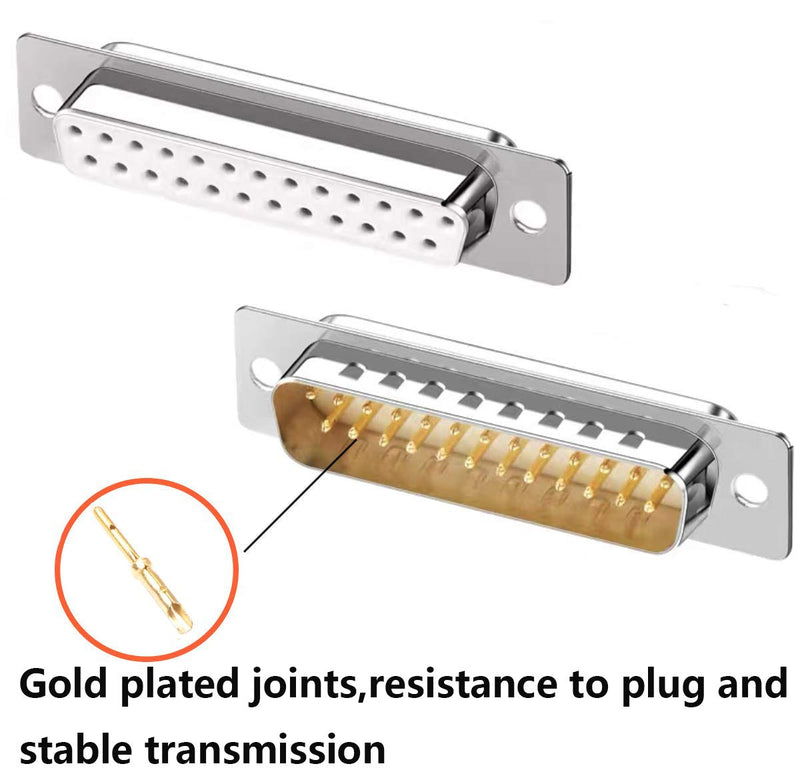 Jienk 10PCS DB25 RS232 D-SUB Serial Solder Cup Connectors, Gold Plated Joints RS232 Serial Port 25 Pin D Sub Couplers