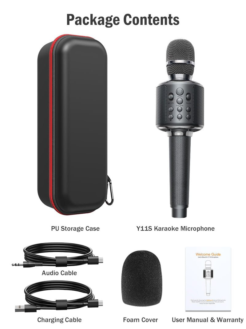 Wireless Bluetooth Karaoke Microphone, Built-in Loud Speaker for 10H Playback, Add Reverb/Duet Mode/Earbuds Monitoring, Portable Karaoke Machine for Entertainment & Singing Practice (Gray) Gray